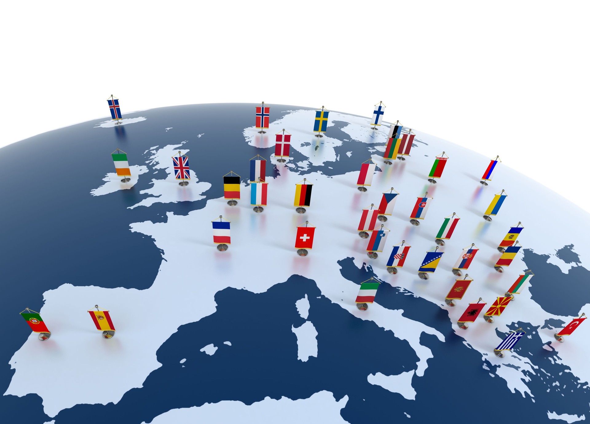 Europäischen Kontinent mit Fahnen gekennzeichnet.